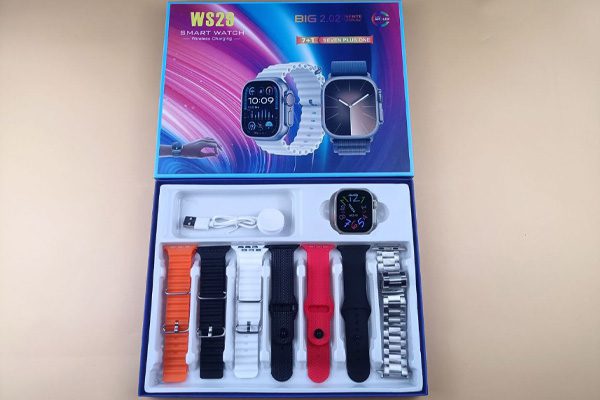 بسته‌بندی ساعت هوشمند WS29 Ultra2 همراه با 7 بند